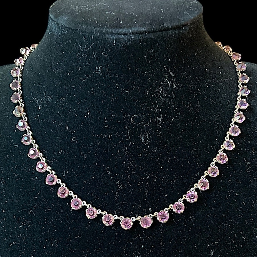 Antique Signed Czechoslovakia Purple Bohemian Art Glass Necklace Art Deco